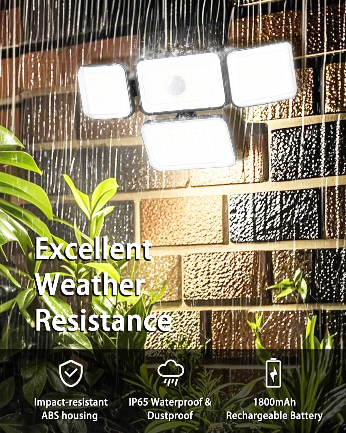 Solar Outdoor Lights Motion Sensor 3500LM 288 LED Security Light with Remote Control IP67 Waterproof 4 Heads Flood Lights with 16.4Ft Cable 4 Modes (1 Pack)