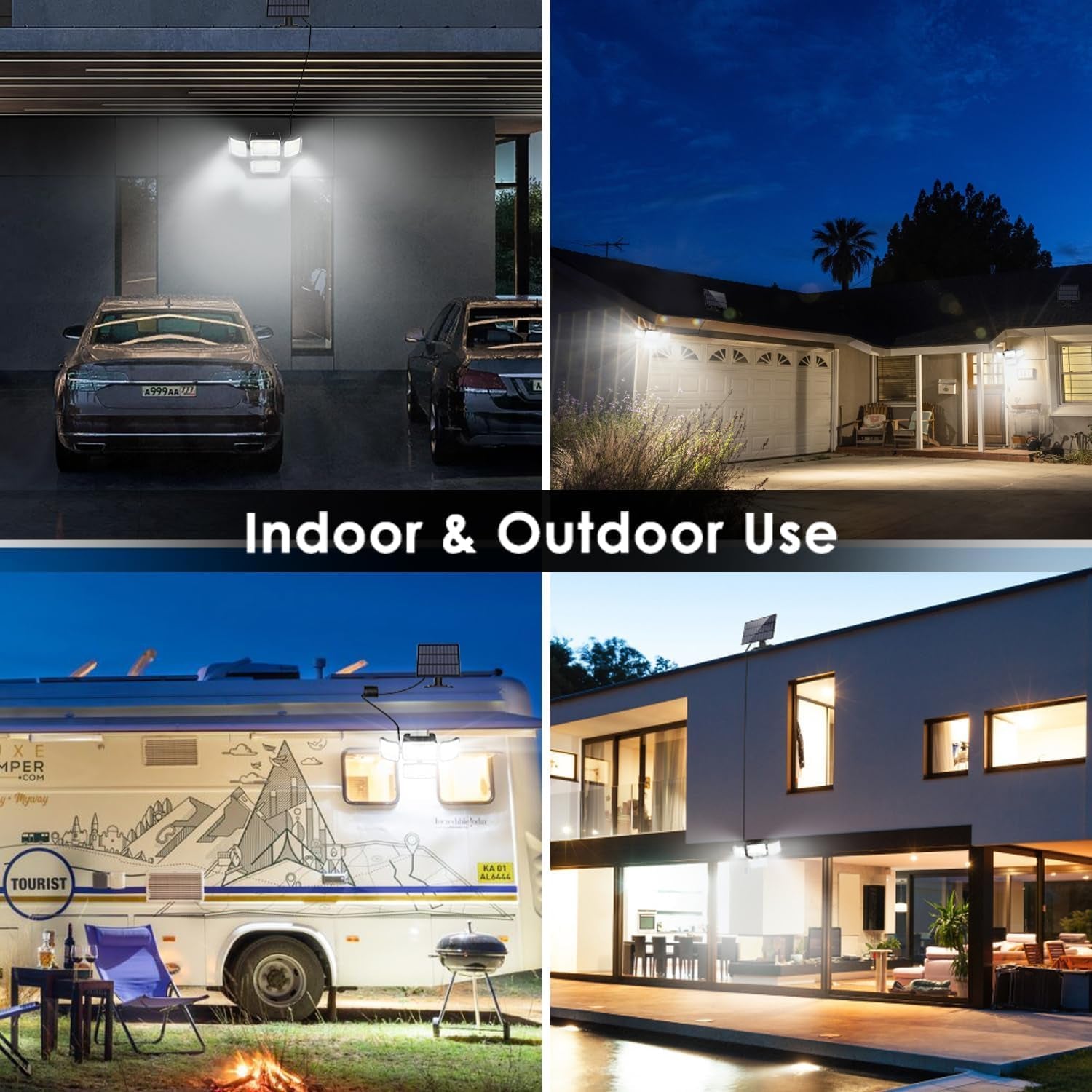 Solar Outdoor Lights Motion Sensor 3500LM 288 LED Security Light with Remote Control IP67 Waterproof 4 Heads Flood Lights with 16.4Ft Cable 4 Modes (1 Pack)