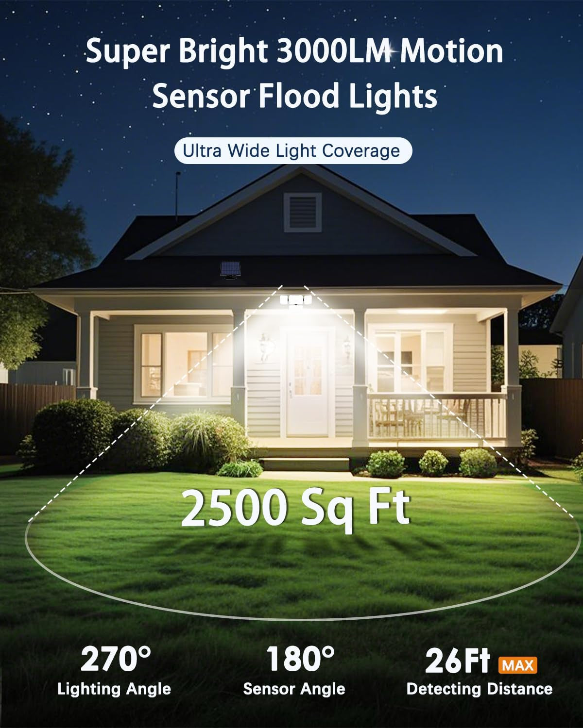 Solar Outdoor Lights Motion Sensor 3500LM 288 LED Security Light with Remote Control IP67 Waterproof 4 Heads Flood Lights with 16.4Ft Cable 4 Modes (1 Pack)