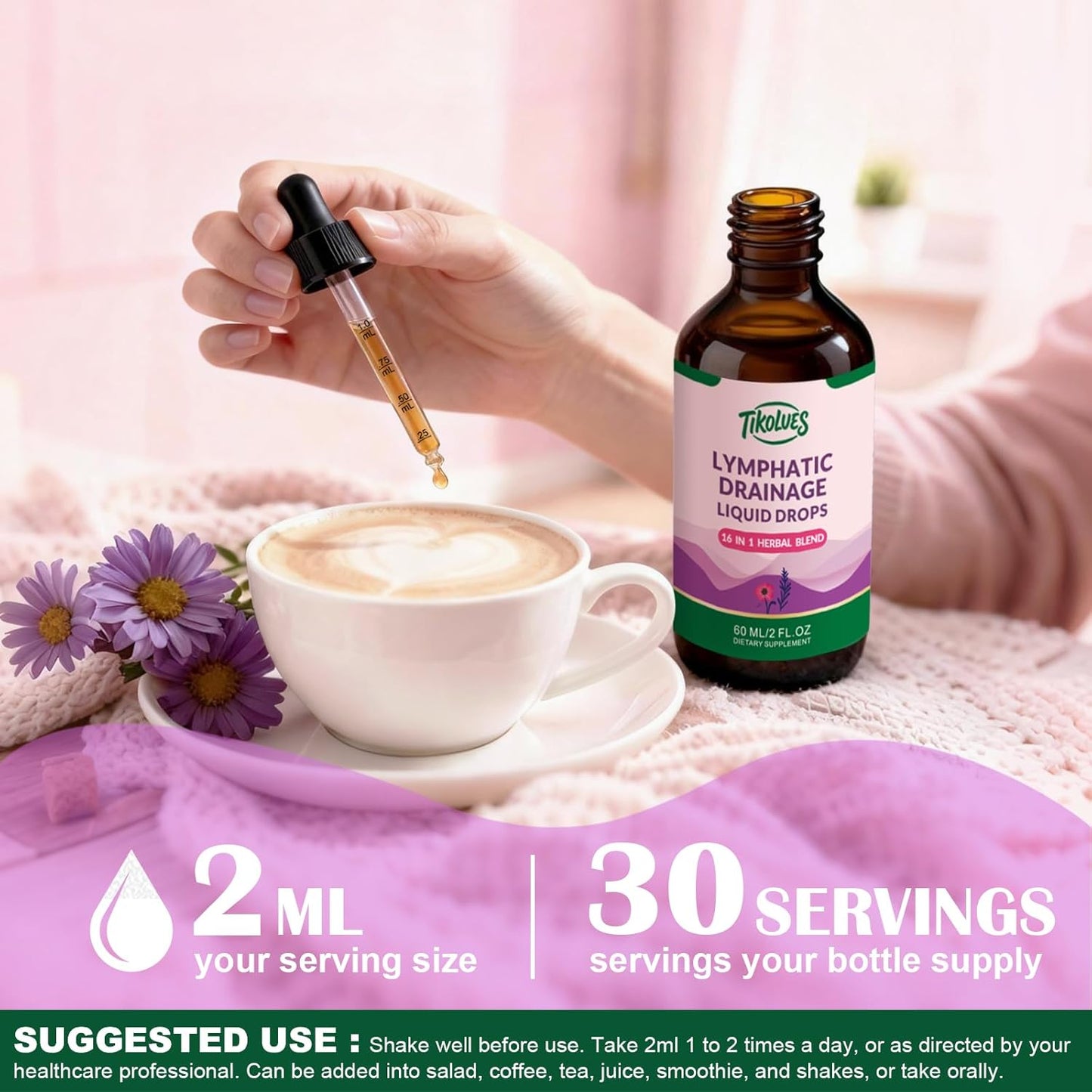 Lymphatic Drainage Drops | Organic Lymphatic Cleanse Immune Support Supplement | Lymphatic Support with Echinacea & Elderberry | Herbal Blend | Non-Gmo | 2 Fl Oz