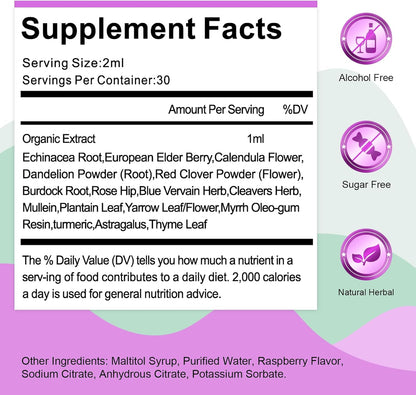 Lymphatic Drainage Drops | Organic Lymphatic Cleanse Immune Support Supplement | Lymphatic Support with Echinacea & Elderberry | Herbal Blend | Non-Gmo | 2 Fl Oz